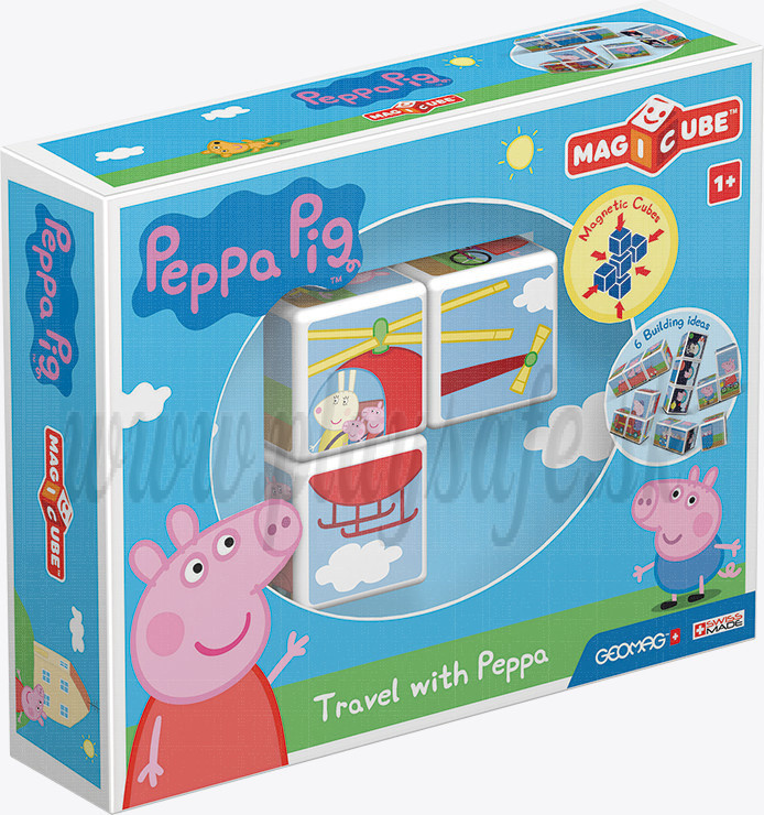 GEOMAG Magicube Magnetické kocky Peppa Pig Cestuj s Peppou, 3 kocky
