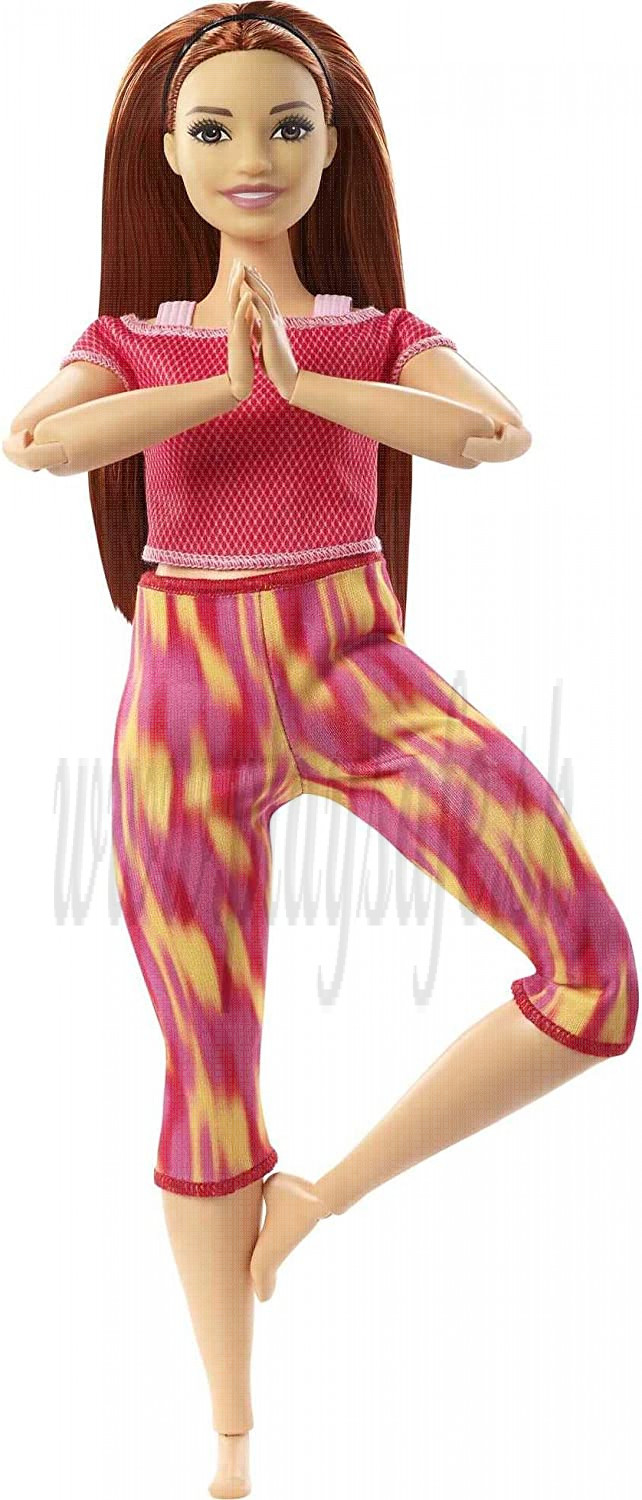 Mattel Barbie Made to Move Bábika multikĺbová, 29cm ryšavá v tmavoružovom joga úbore
