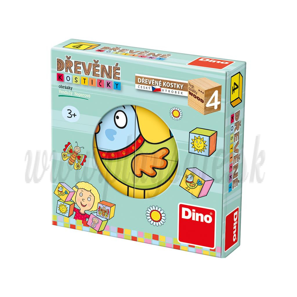 Dino Drevené obrázkové kocky baby, 4 kocky