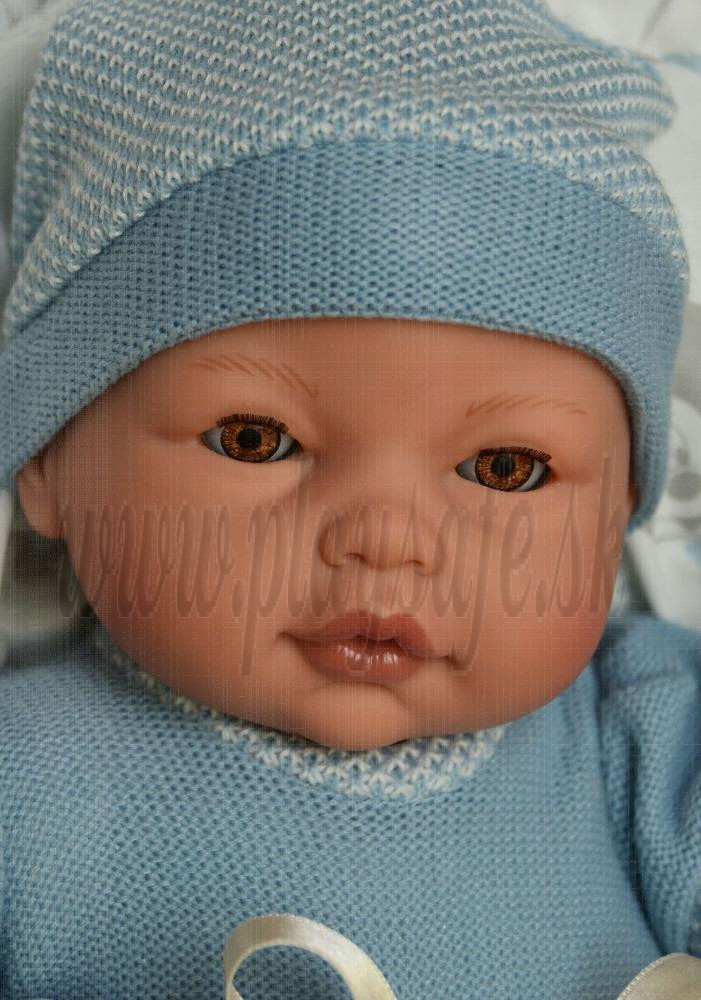 Antonio Juan Zvuková bábika bábätko Bimbo Mickey, 37cm žmurkacia v perinke modrá