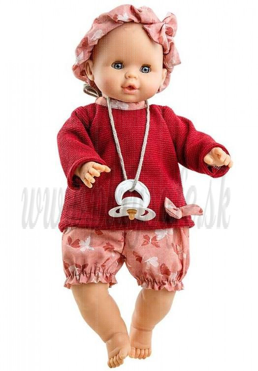 Paola Reina Zvuková bábika bábätko Sonia, 36cm červený svetrík a motýle