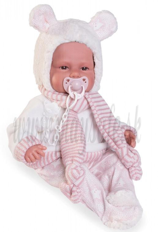 Antonio Juan Zvuková bábika bábätko Babydoo Palabritas, 50cm v čiapočke s uškami