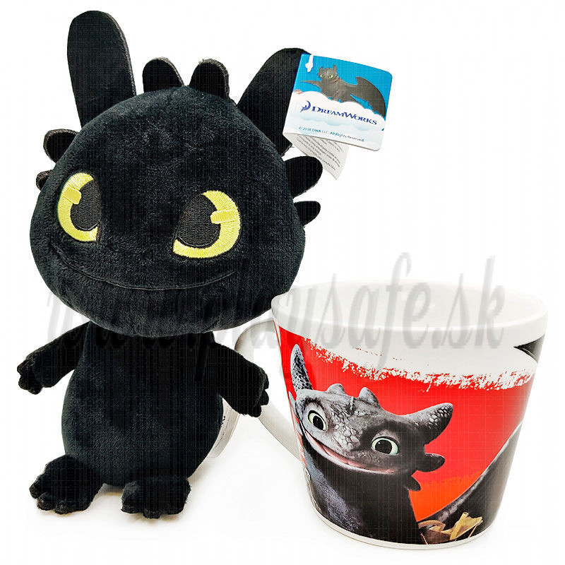 Plyšová hračka Ako si vycvičiť draka Bezzubý Toothless pohár + plyšáčik, 18cm