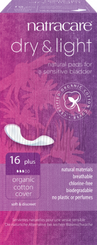 Natracare Bio bavlnené inkontinenčné vložky Dry & Light Plus, 16ks