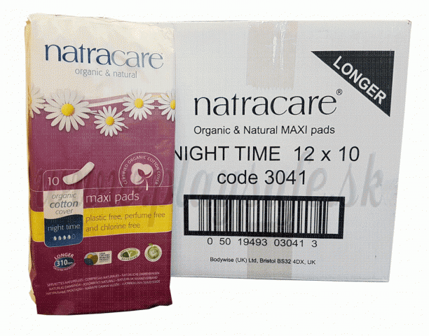Natracare Bio bavlnené menštruačné vložky Maxi Night Time, kartón 12x10ks