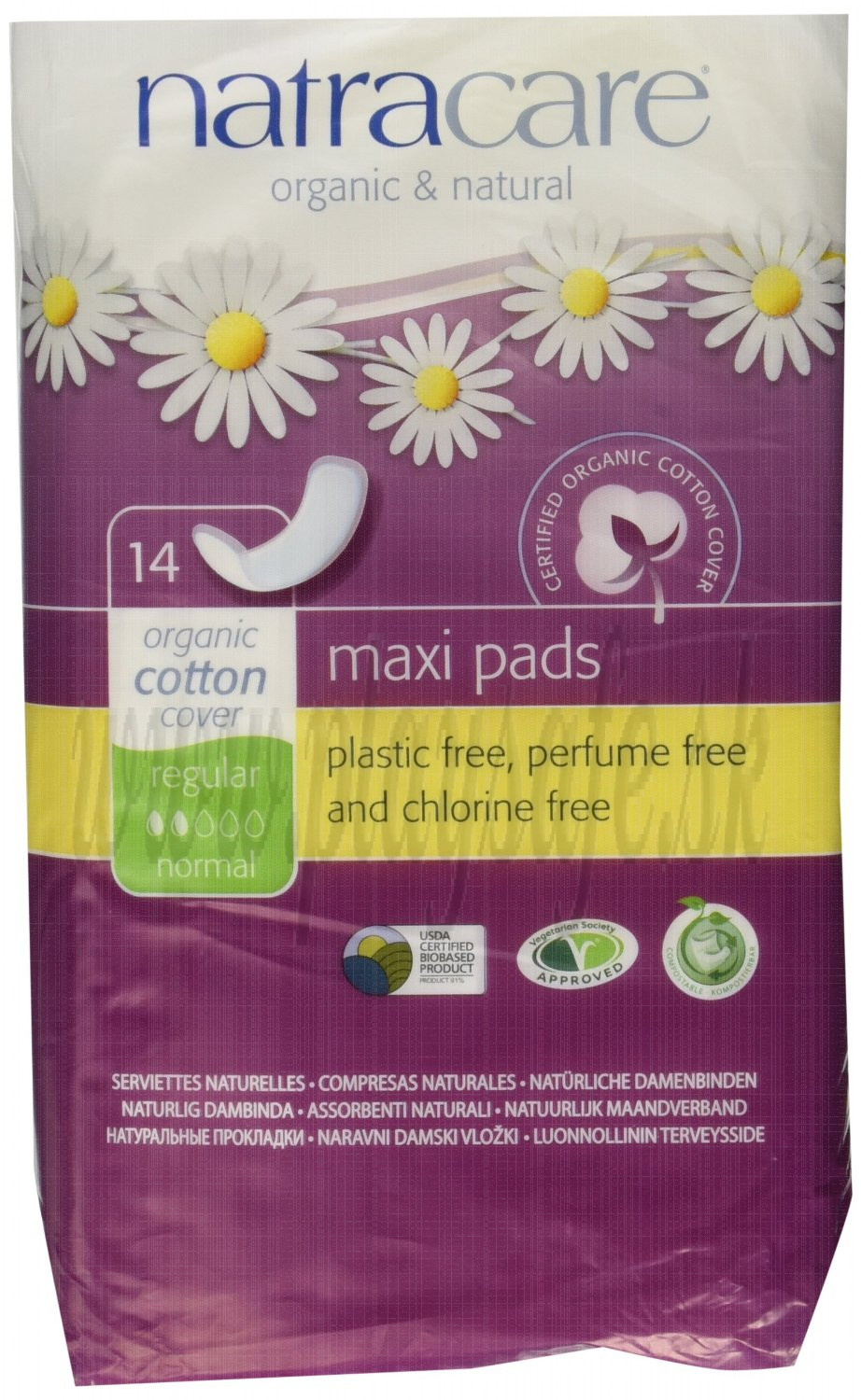 Natracare Bio bavlnené menštruačné vložky Maxi Regular, 14ks