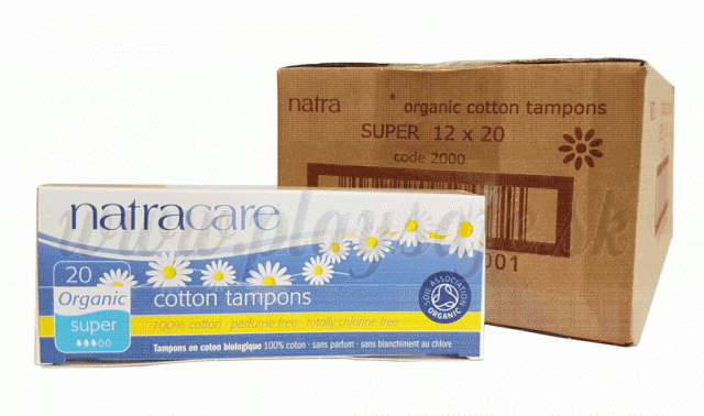 Natracare Bio bavlnené tampóny Super, kartón 12x20ks