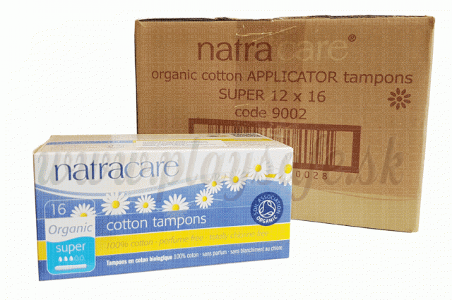 Natracare Bio bavlnené tampóny Super s aplikátorom, kartón 12x16ks