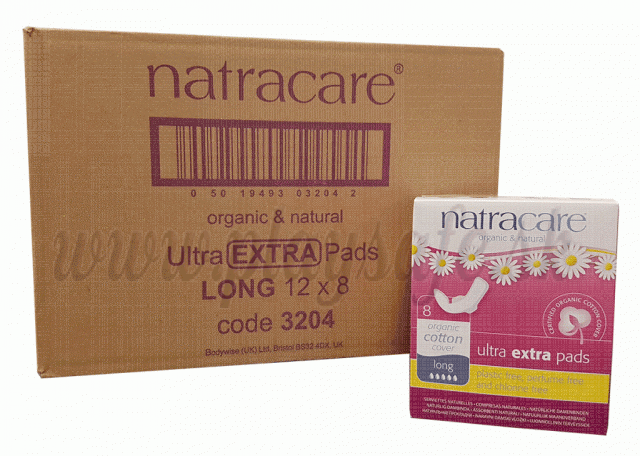 Natracare Bio bavlnené menštruačné vložky Ultra Extra Long, kartón 12x8ks