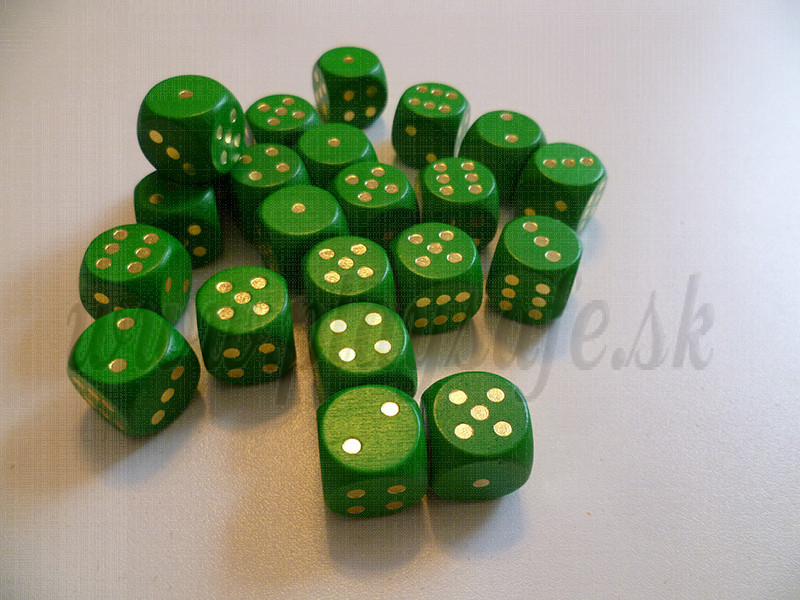 DETOA Drevená kocka hracia lisovaná 16mm zelená