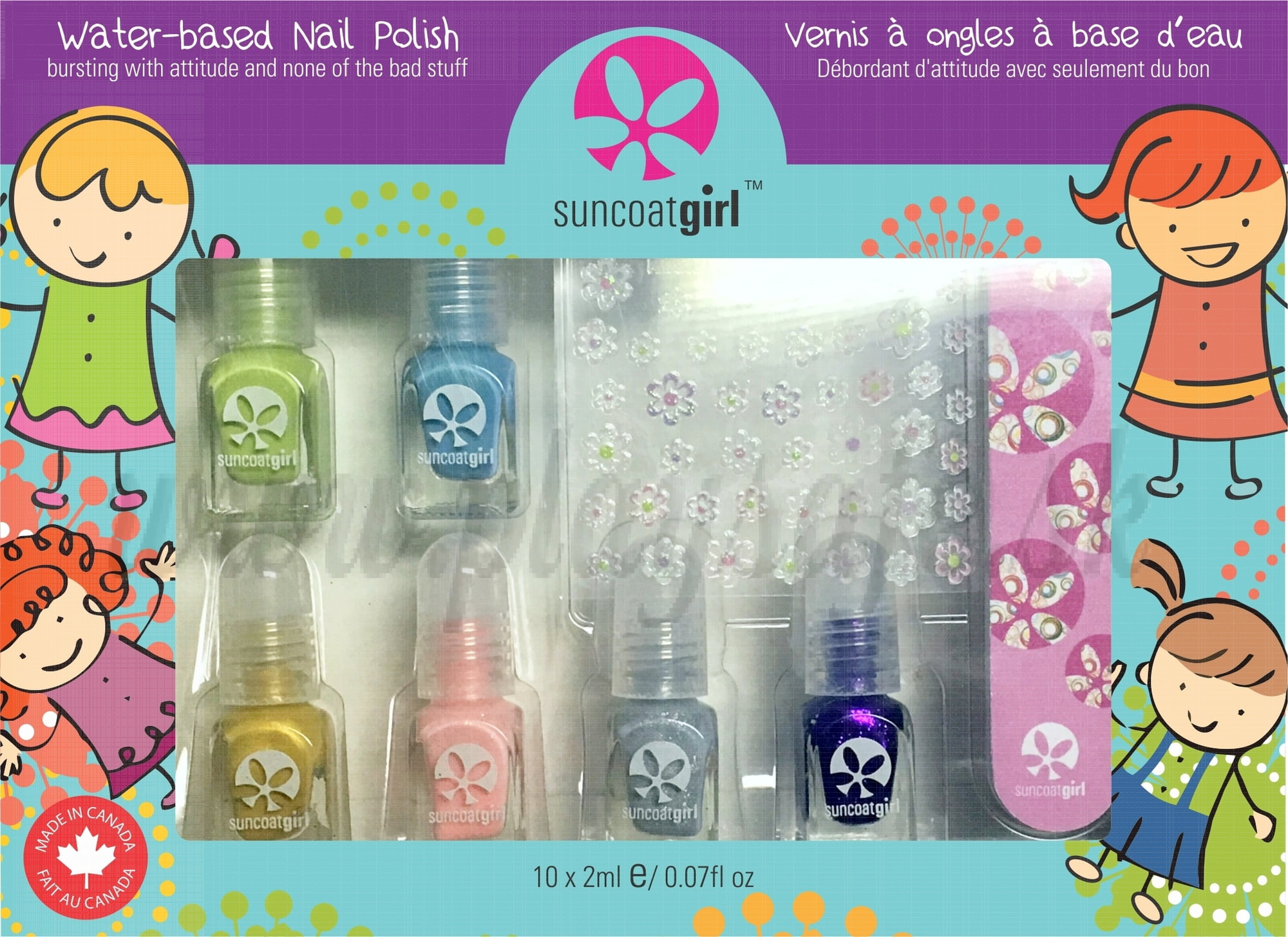 SuncoatGirl Sada lakov na nechty s nálepkami Mini Mani Vegan, 6x2ml