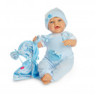 Berjuan Bábika s látkovým telíčkom Baby Sweet brunet, 50cm v modrom