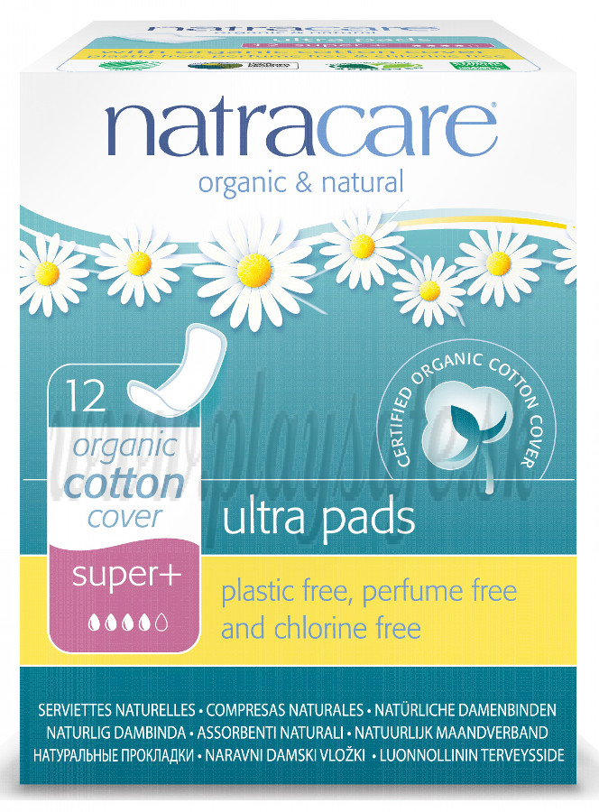 Natracare Organic Cotton Ultra Pads Super Plus, 12 Pieces