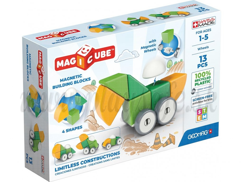 GEOMAG Magicube Magnetic cubes Shapes Wheels, 13 cubes