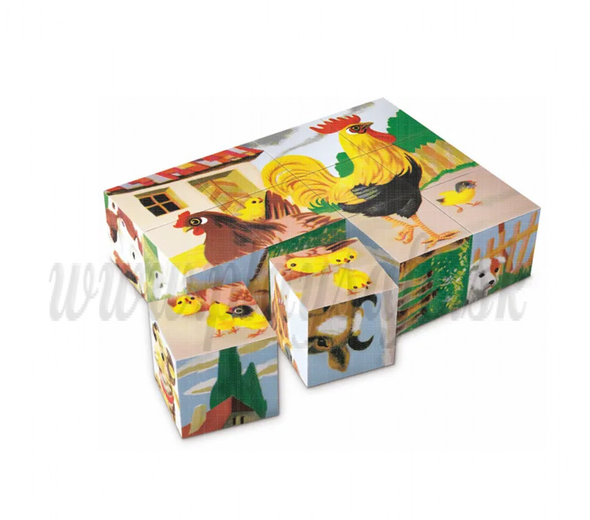 Dino TOPA Wooden Picture Blocks Farm Animals, 12 cubes