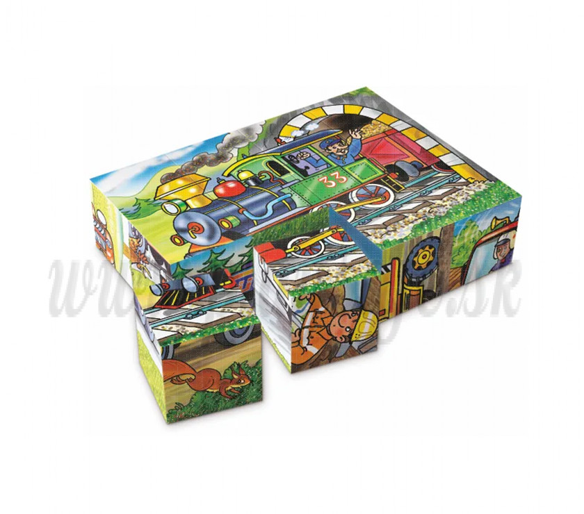 Dino TOPA Wooden Picture Blocks Happy Machines, 12 cubes