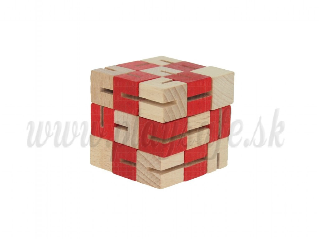 MIK Wooden Brain Teaser Mamba Snake Cube Checqued Red
