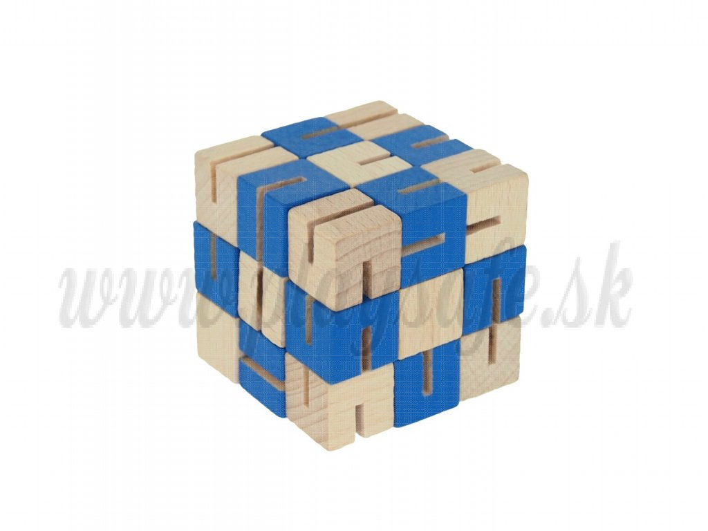 MIK Wooden Brain Teaser Mamba Snake Cube Checqued Blue