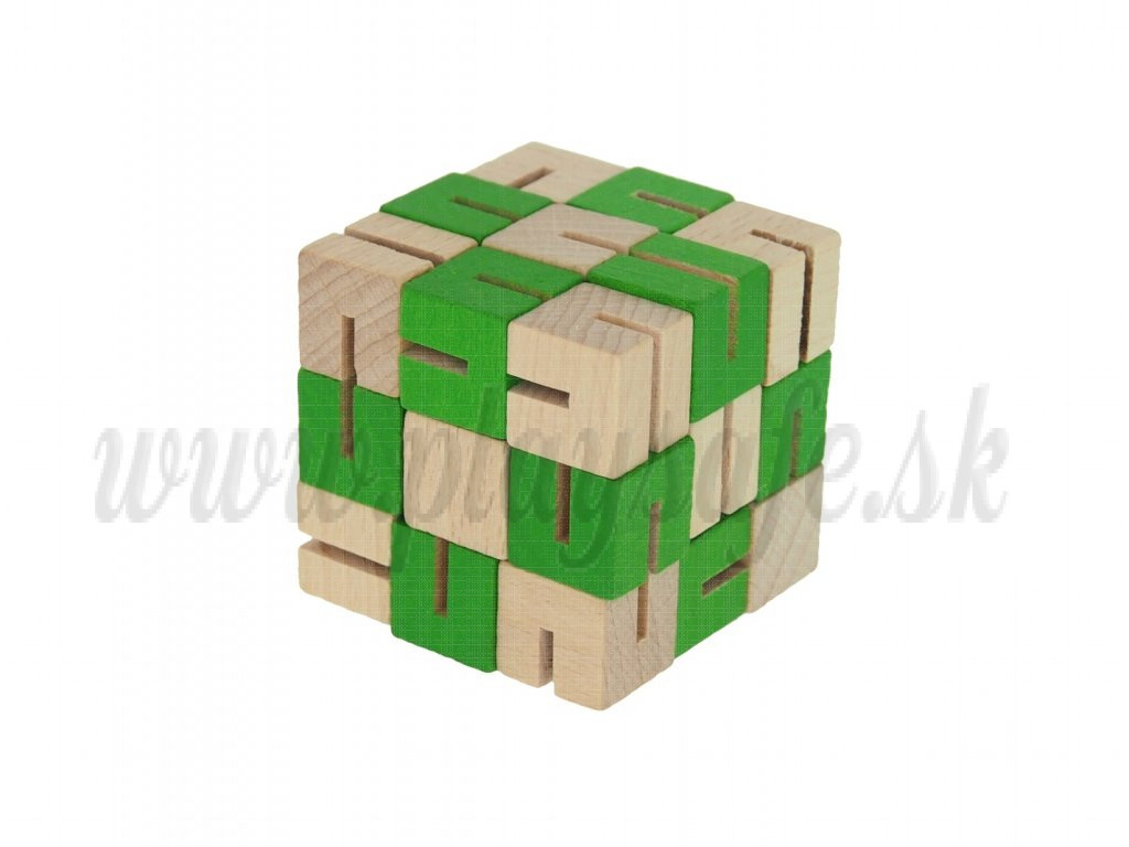 MIK Wooden Brain Teaser Mamba Snake Cube Checqued Green
