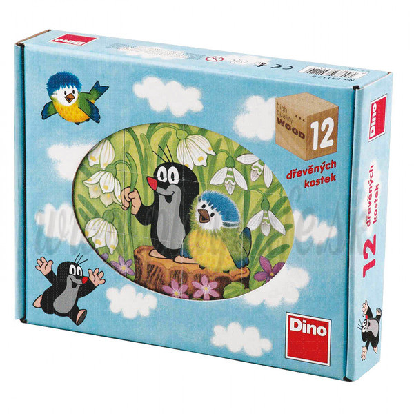 Dino Wooden Picture Blocks Mole and little bird, 12 cubes