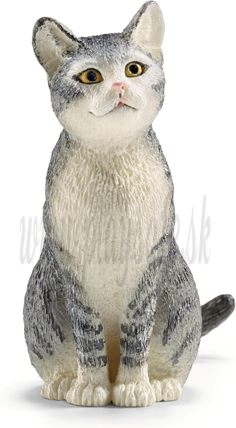 Schleich Farm World Cat Sitting Grey Animal Toy Figure 