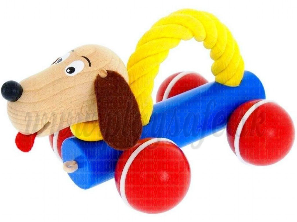 Greenkid Wooden Pushing Toy with Rope Dog Oscar