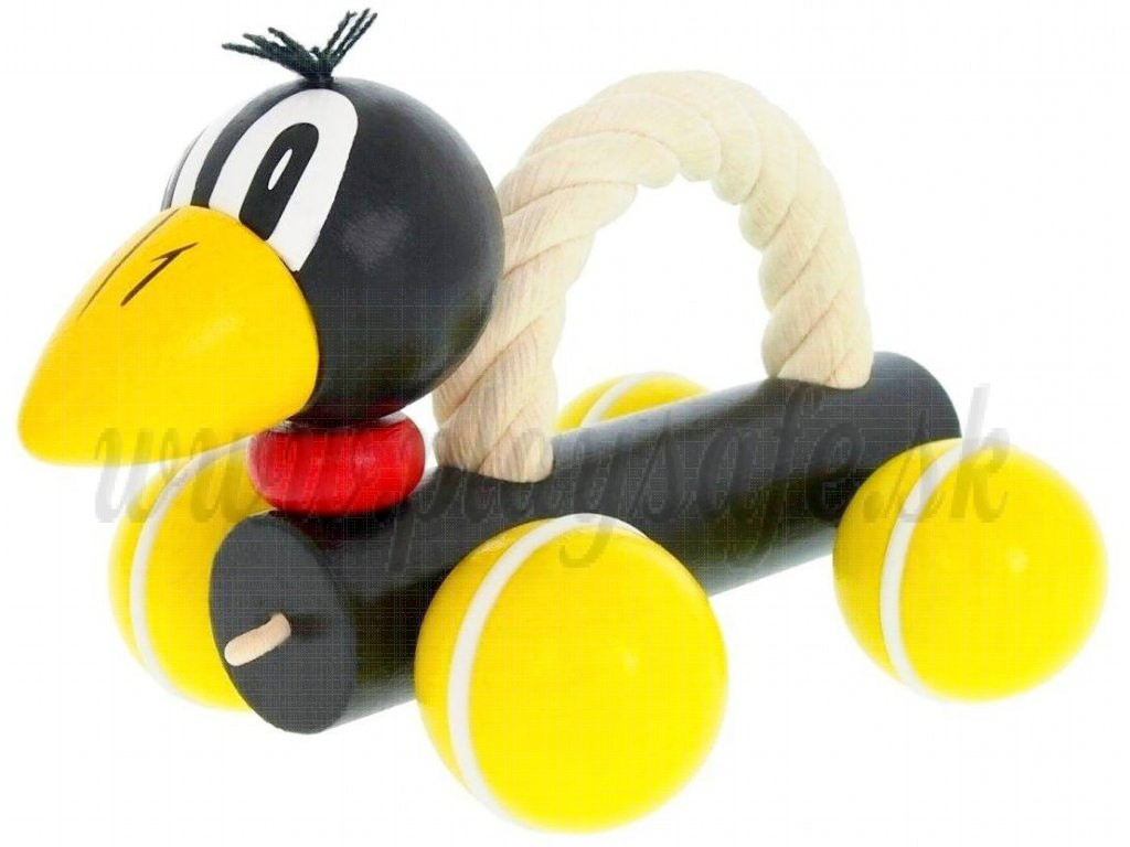 Greenkid Wooden Pushing Toy with Rope Raven Barry