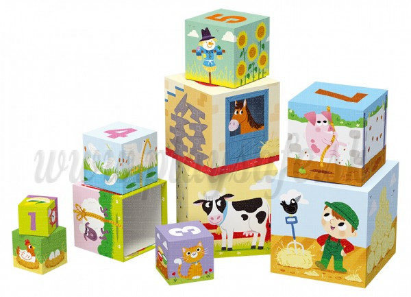 Trefl Baby Stacking Cubes on the Farm 15x15cm, 10 pieces