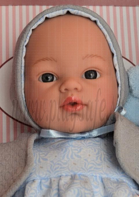 Asivil Koke Baby Soft Doll, 36cm in blue grey bolero