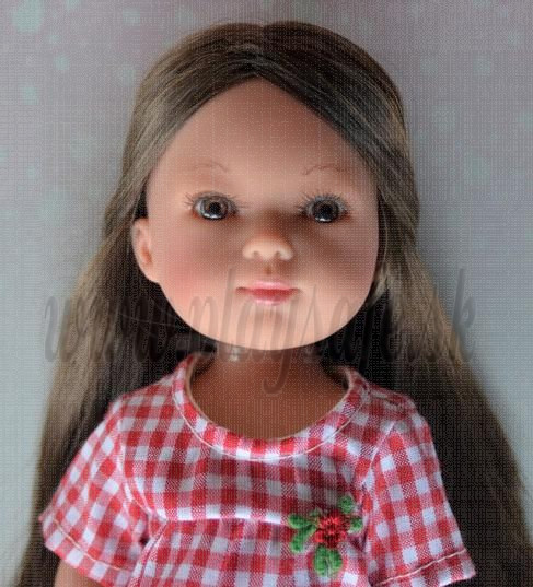 Vestida de Azul Carlota Doll, 28cm checked blouse