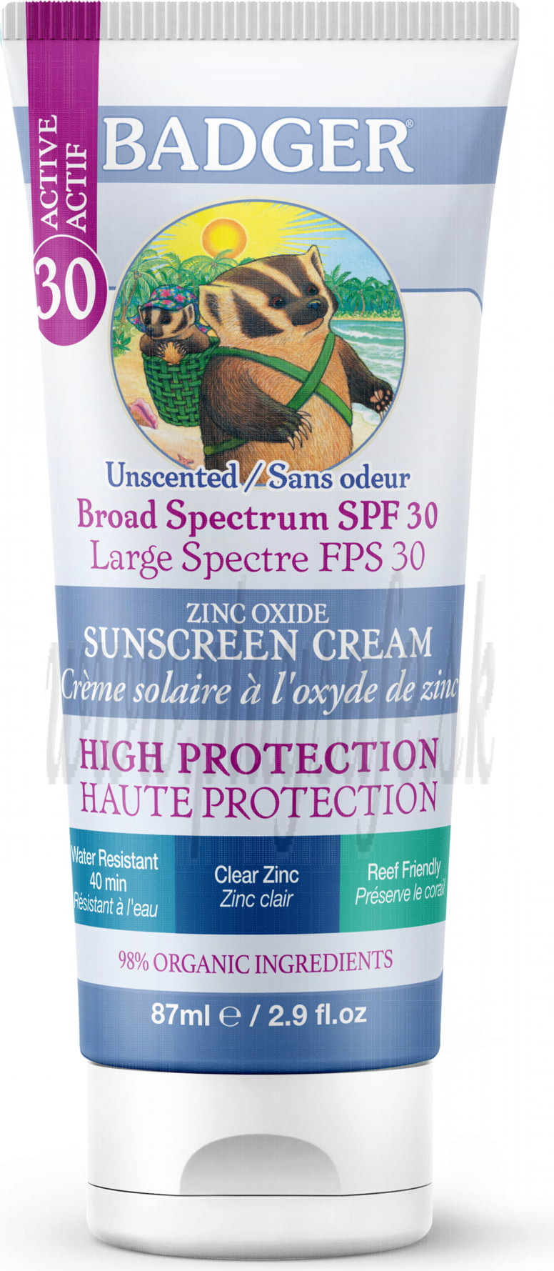 Badger Balm Clear Zinc Sunscreen Cream SPF 30 Unscented, 87ml