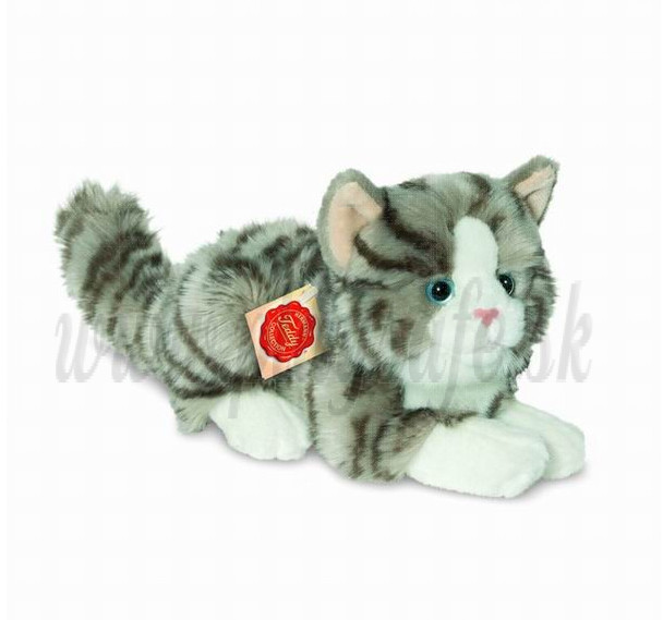 Teddy Hermann Soft toy grey cat lying, 20cm