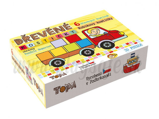 TOPA Wooden Picture Blocks Vehicles, 6 cubes