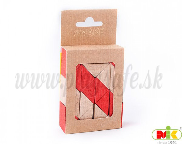 MIK Wooden Brain Teaser Snake Cube Checqued Red