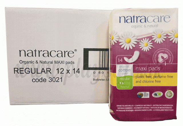 Natracare Organic Cotton Maxi Pads Regular, 12x14 Pieces