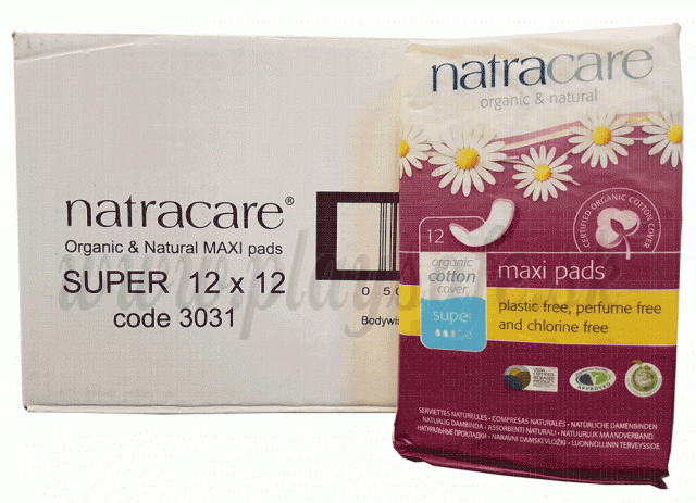 Natracare Organic Cotton Maxi Pads Super, 12x12 Pieces