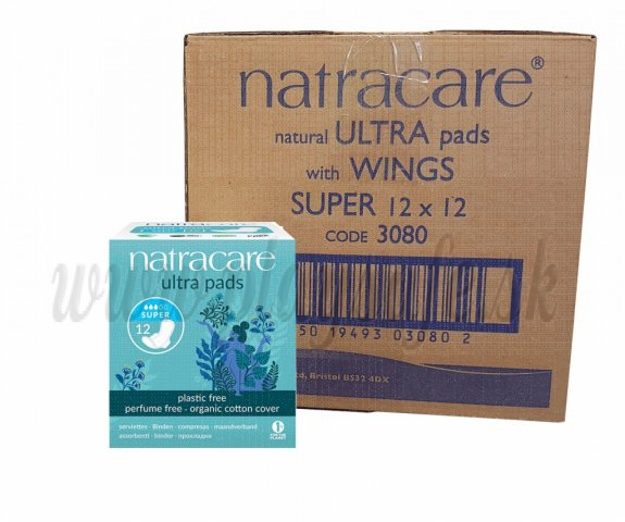 Natracare Organic Cotton Ultra Pads Super, 12x12 Pieces