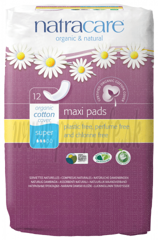 Natracare Organic Cotton Maxi Pads Super, 12 Pieces