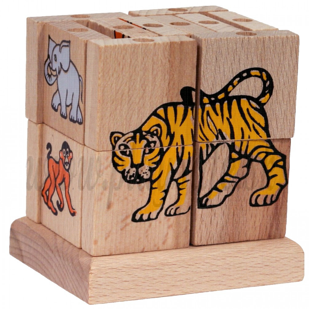 MIK Wooden Assembling Cube ZOO Animals, 20 pieces