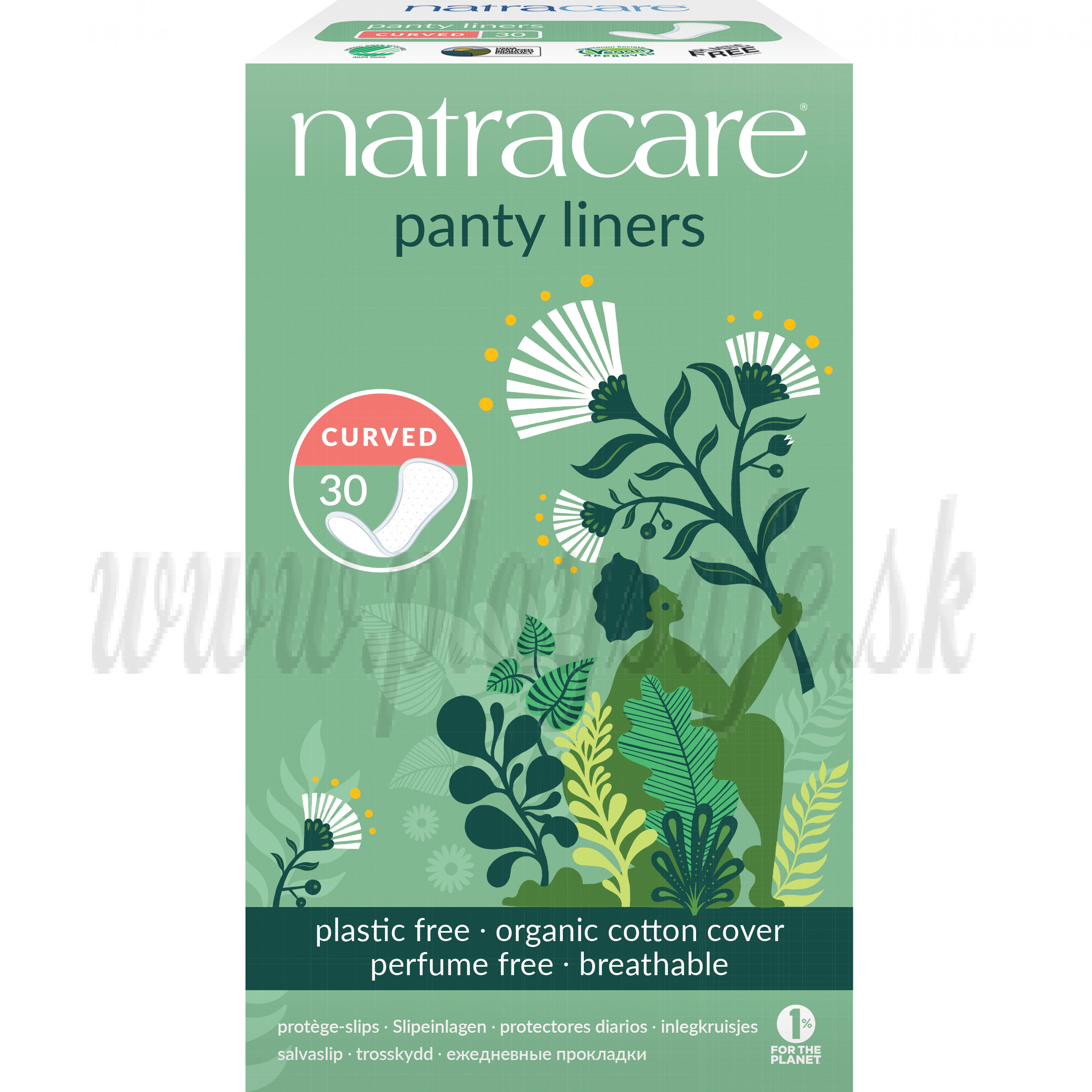 Natracare Organic Cotton Panty Liners Curved, 30 Pads