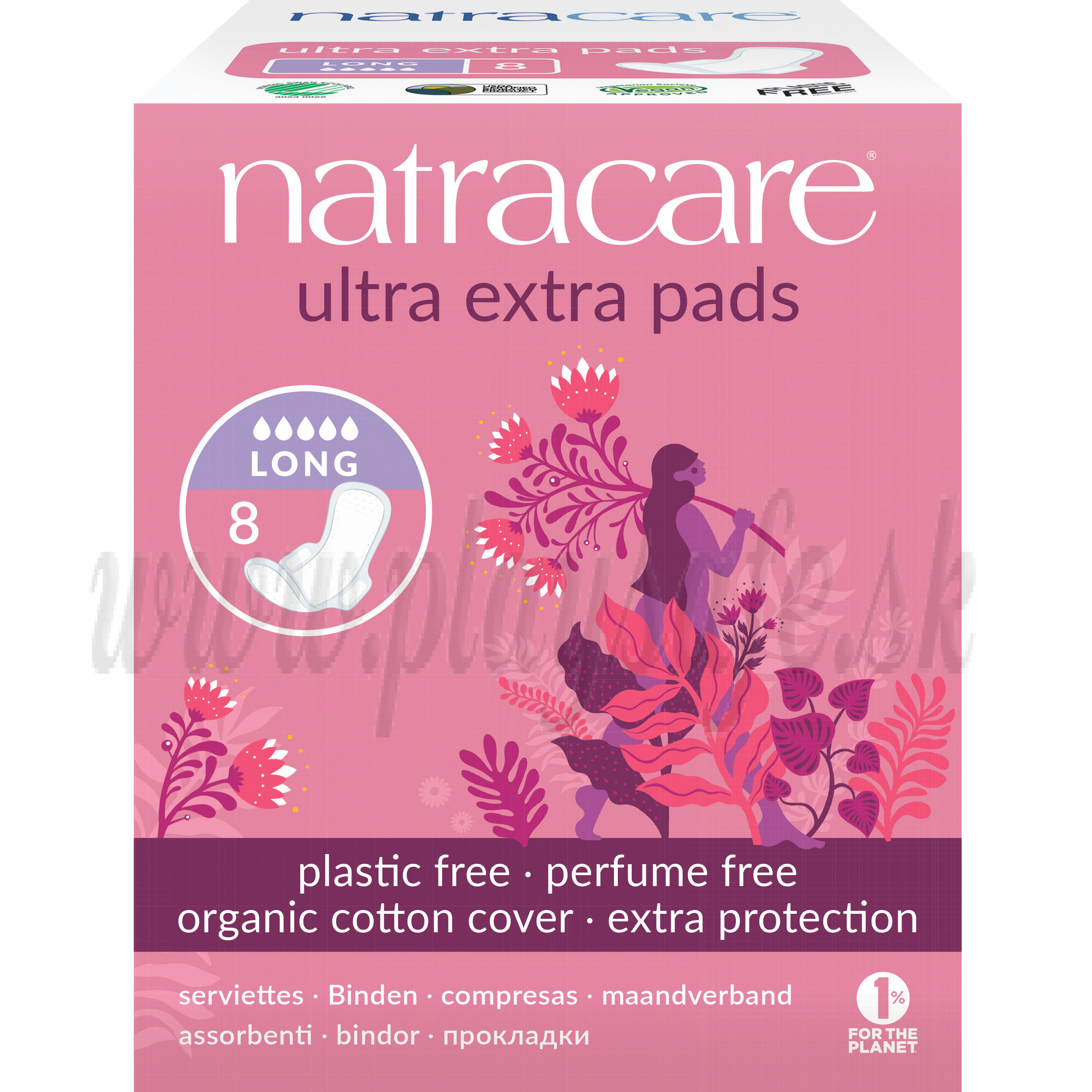 Natracare Organic Cotton Ultra Extra Pads Long, 8 Pieces