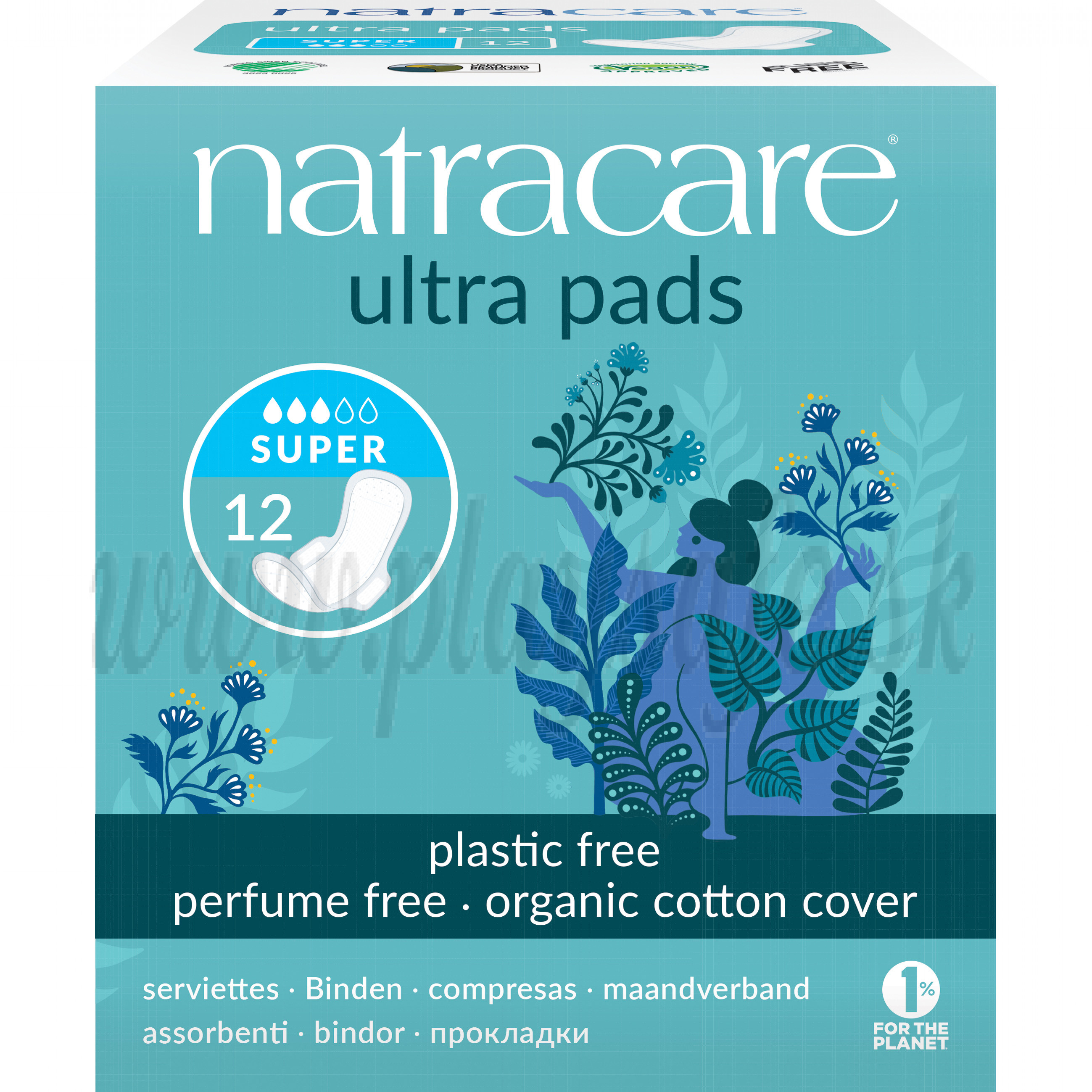 Natracare Organic Cotton Ultra Pads Super, 12 Pieces