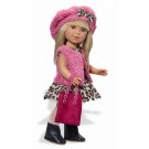 Vestida de Azul Paulina Doll, 33cm in Leopard print dress, vest and beret