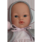 Asivil Koke Baby Soft Doll, 36cm in pink grey bolero