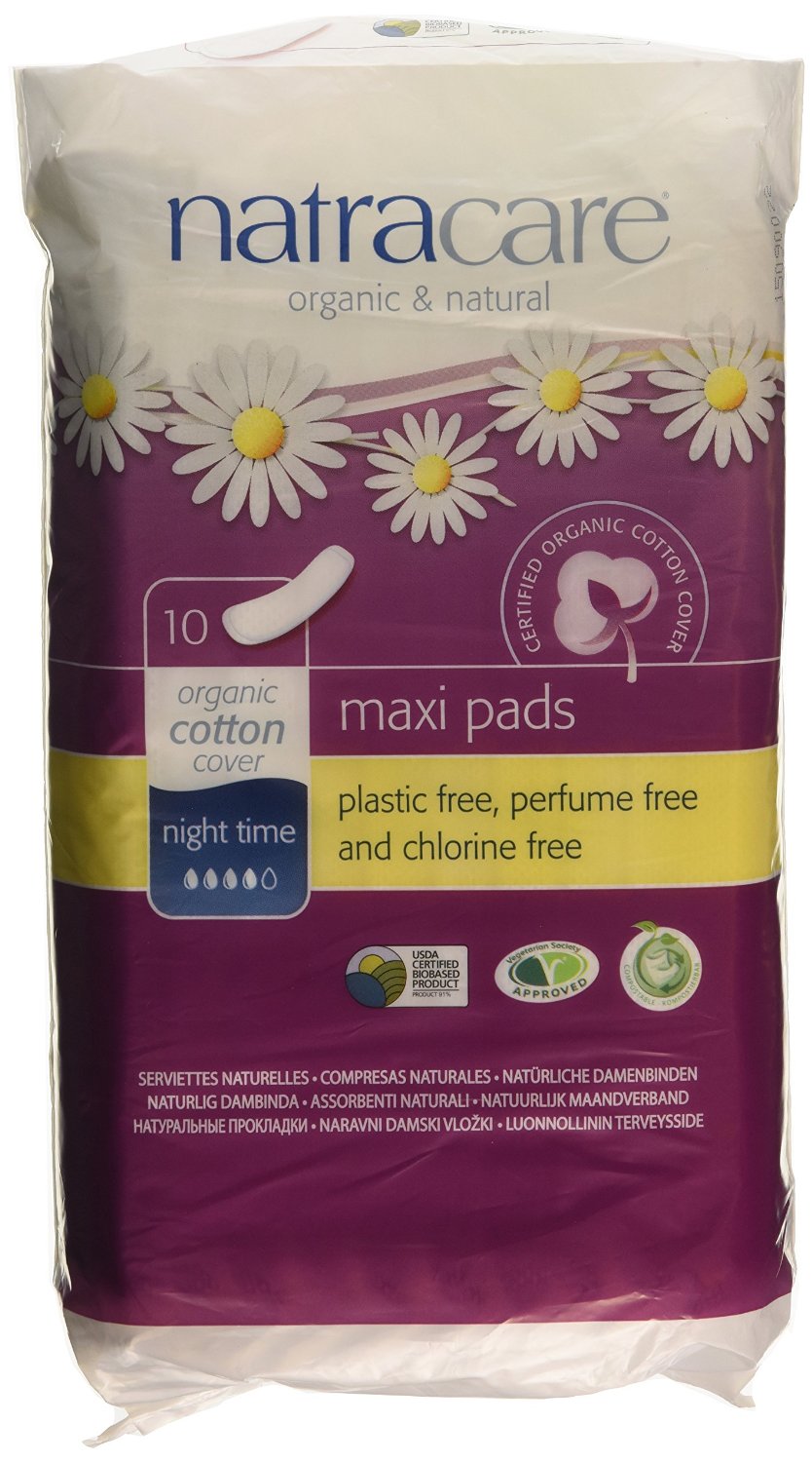 Natracare Organic Cotton Maxi Pads Night Time, 12x10 Pieces
